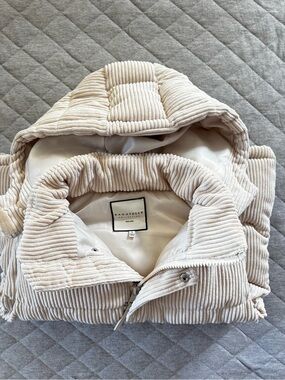 Bagatelle Cream Corduroy Puffer Vest with Hood